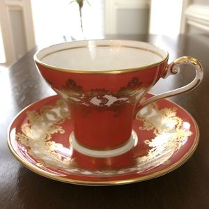Aynsley Bone China Orange Gold Filigree Vintage Tea Cup and Saucer Set